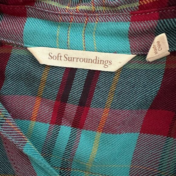 Preppy Goth Plaid Lace Button Up Shirt Viscose Soft Surroundings Western Cowgirl - Picture 2 of 7